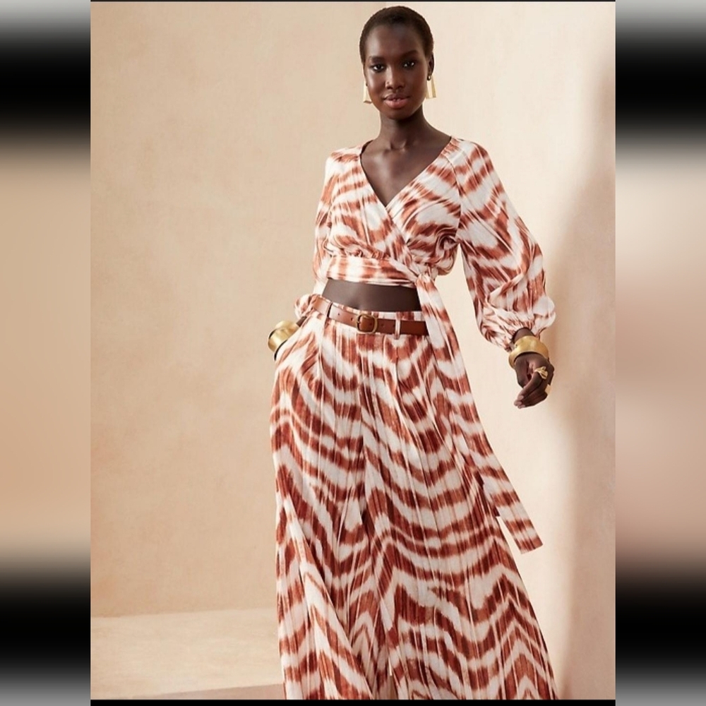 Linen Set Wrap Top And Flowing Trousers